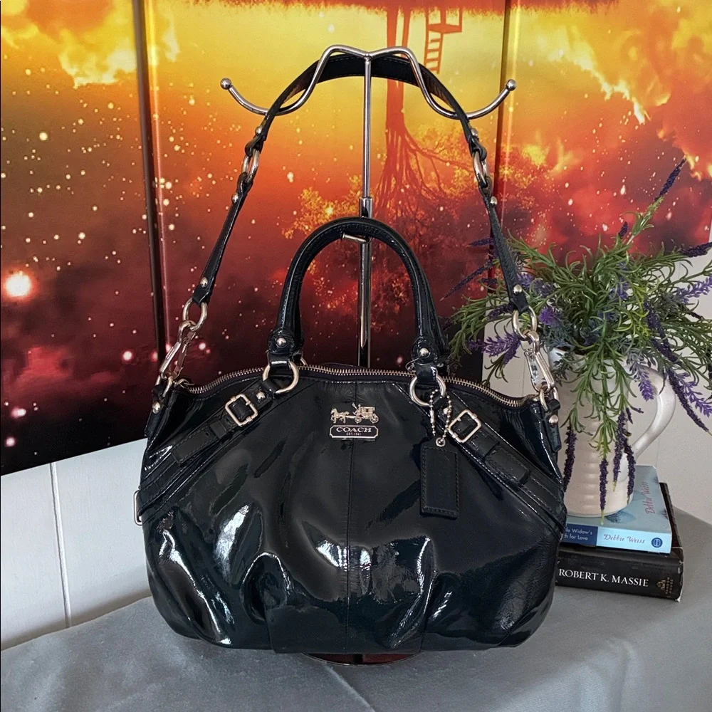 Coach Navy Madison Sophia Patent Leather Satchel - Picture 1 of 12